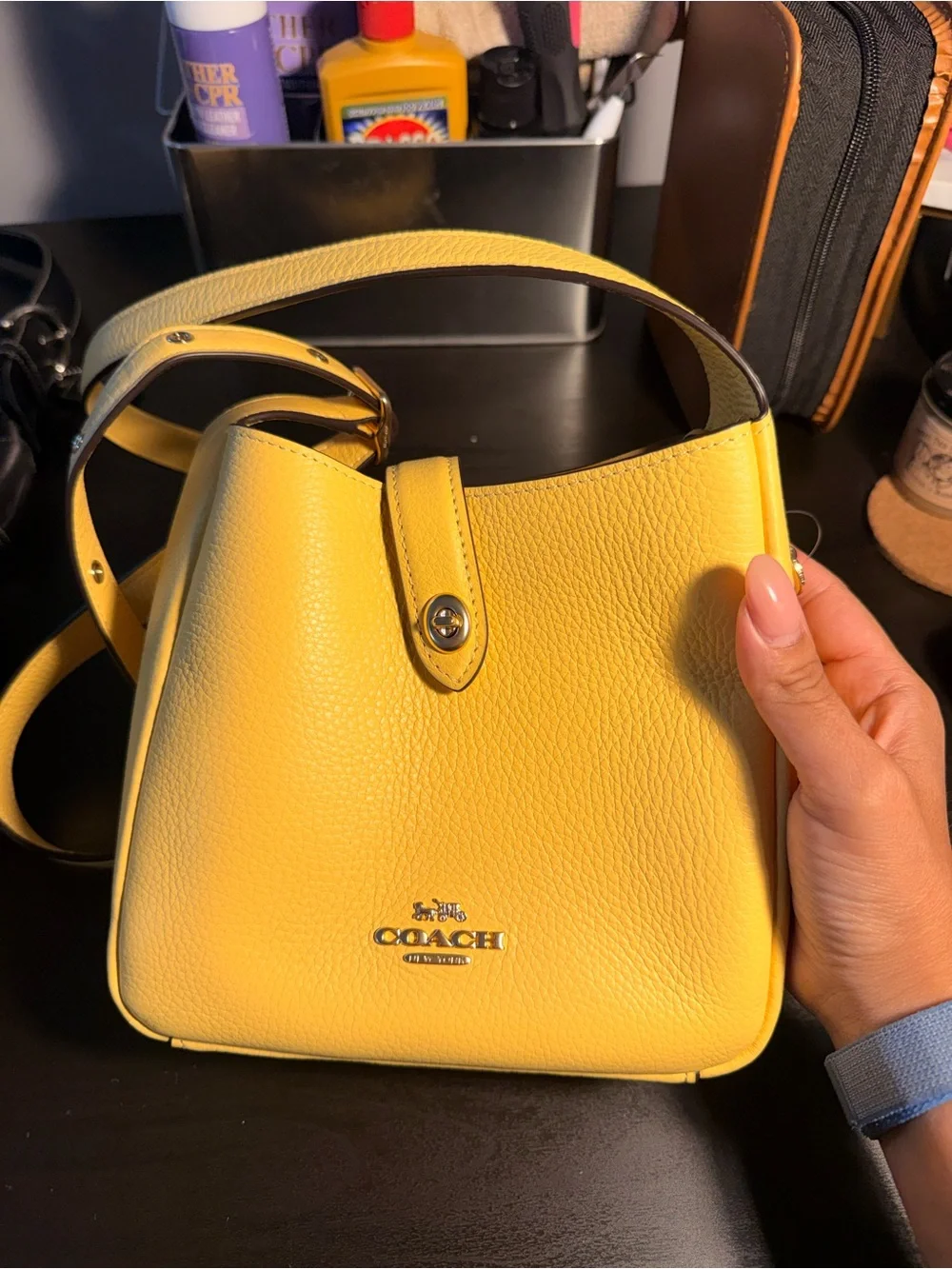 Coach Mini Hadley Crossbody Pebbled Leather Bag in Lemon Yellow